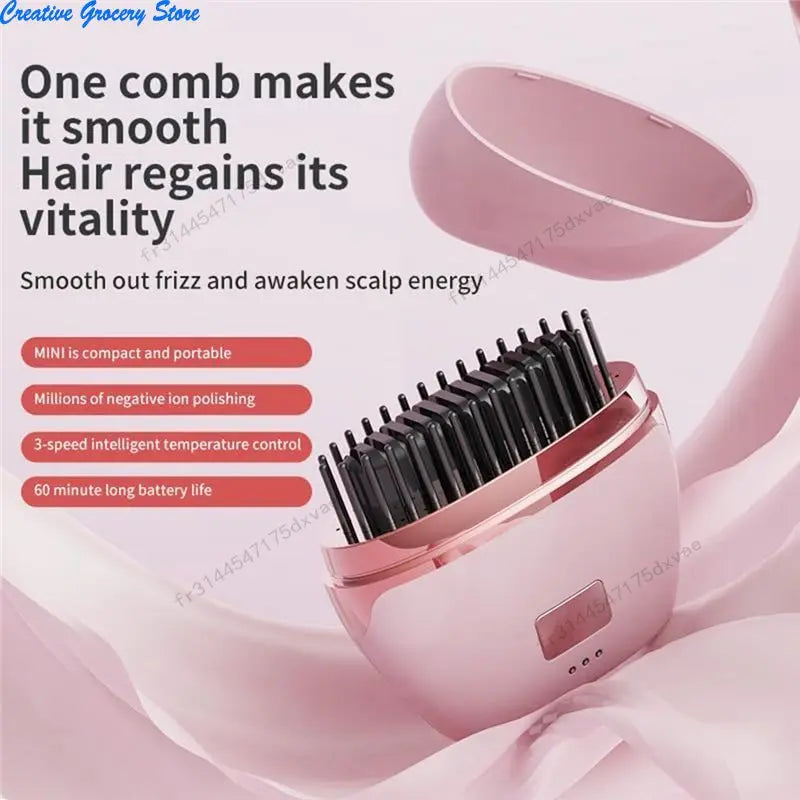 Rechargeable Mini Hair Straightener Brush 2026 3 Heat Settings Portable Cordless Styling Tool for Travel Home